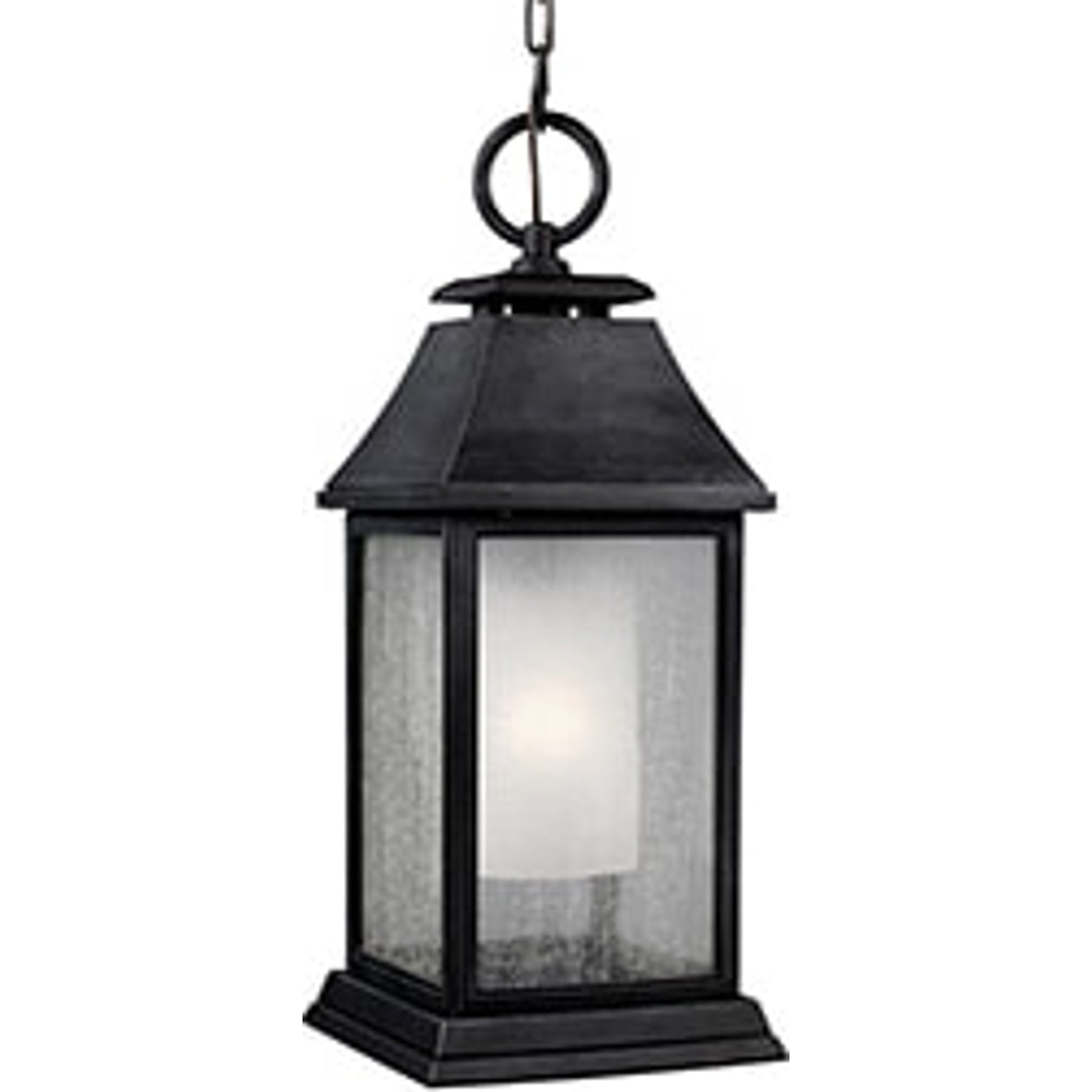 Shepherd Outdoor Pendant by Generation Lighting in dark weathered zinc. Made from stonestrong in a traditional style.