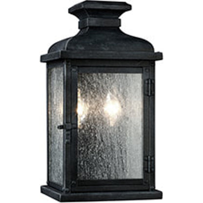 Pediment Outdoor Sconce by Generation Lighting in dark weathered zinc. Made from stainless steel in a traditional style.