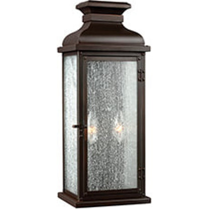 Pediment Outdoor Sconce by Generation Lighting in dark weathered zinc. Made from stainless steel in a traditional style.