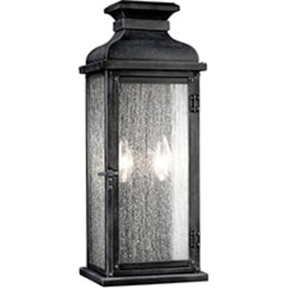 Pediment Outdoor Sconce by Generation Lighting in dark weathered zinc. Made from stainless steel in a traditional style.