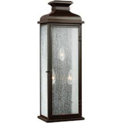 Pediment Outdoor Sconce by Generation Lighting in dark weathered zinc. Made from stainless steel in a traditional style.