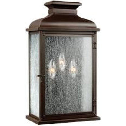 Pediment Outdoor Sconce by Generation Lighting in dark weathered zinc. Made from stainless steel in a traditional style.