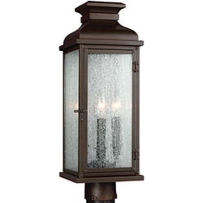 Pediment Outdoor Post by Generation Lighting in dark weathered zinc. Made from stainless steel in a traditional style.