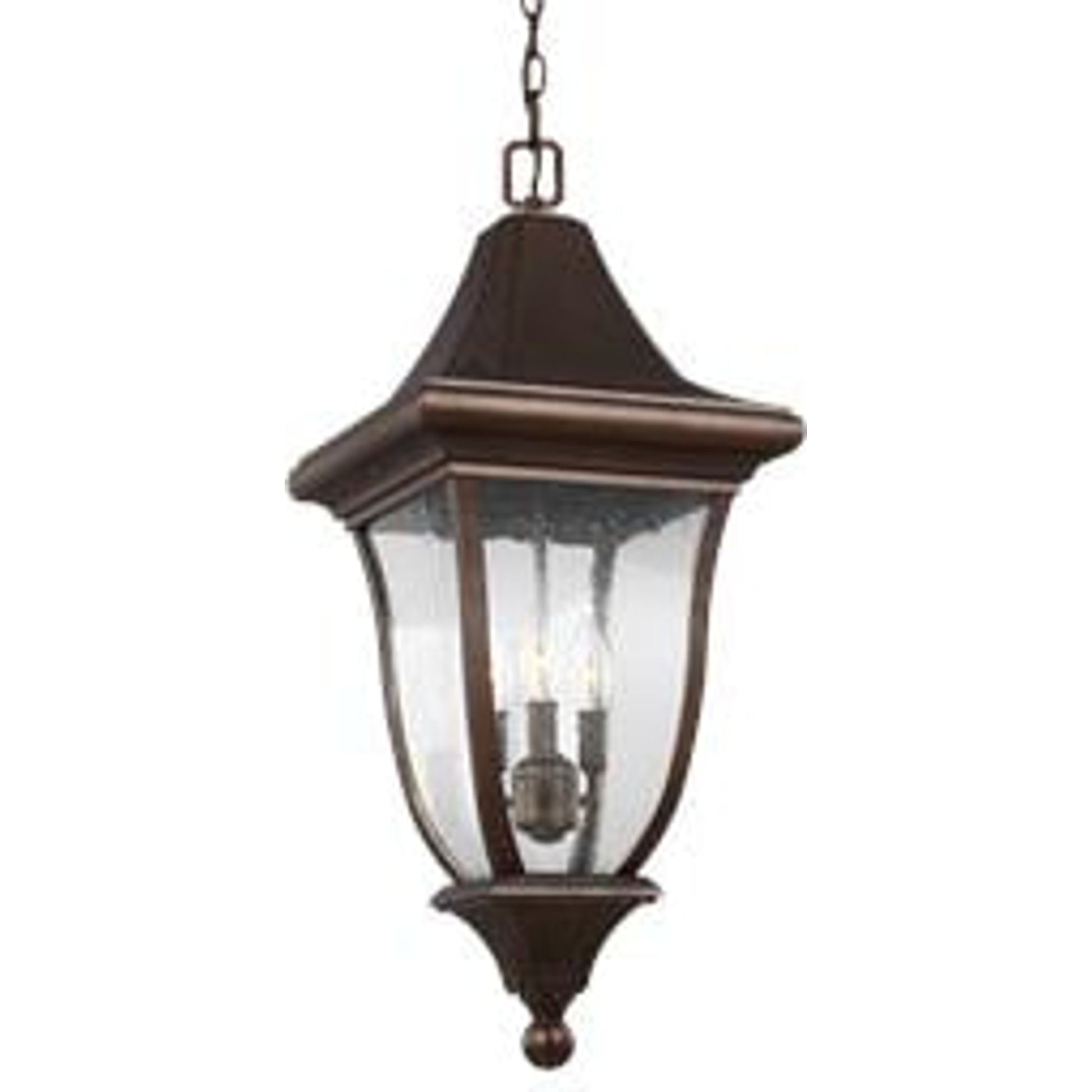 Oakmont Outdoor Pendant Lantern by Generation Lighting in patina bronze. Made from cast aluminum in a traditional style.