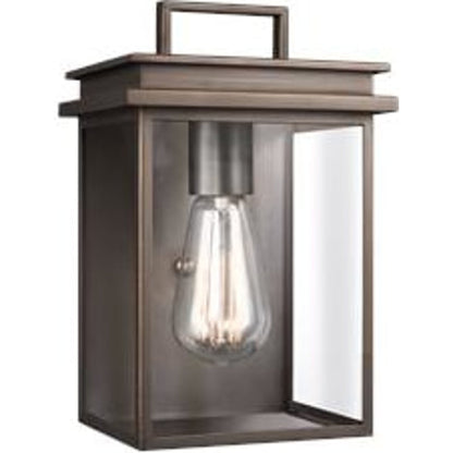 Glenview Outdoor Wall Lantern by Generation Lighting in antique bronze. Made from cast aluminum in a transitional style.