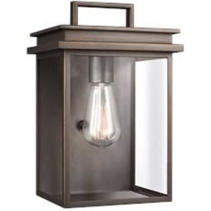 Glenview Outdoor Wall Lantern by Generation Lighting in antique bronze. Made from cast aluminum in a transitional style.