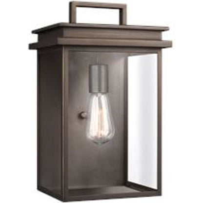 Glenview Outdoor Wall Lantern by Generation Lighting in antique bronze. Made from cast aluminum in a transitional style.