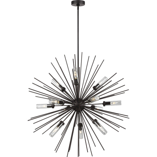 Hilo Chandelier by Generation Lighting in oil rubbed bronze. Made from steel in a modern style.
