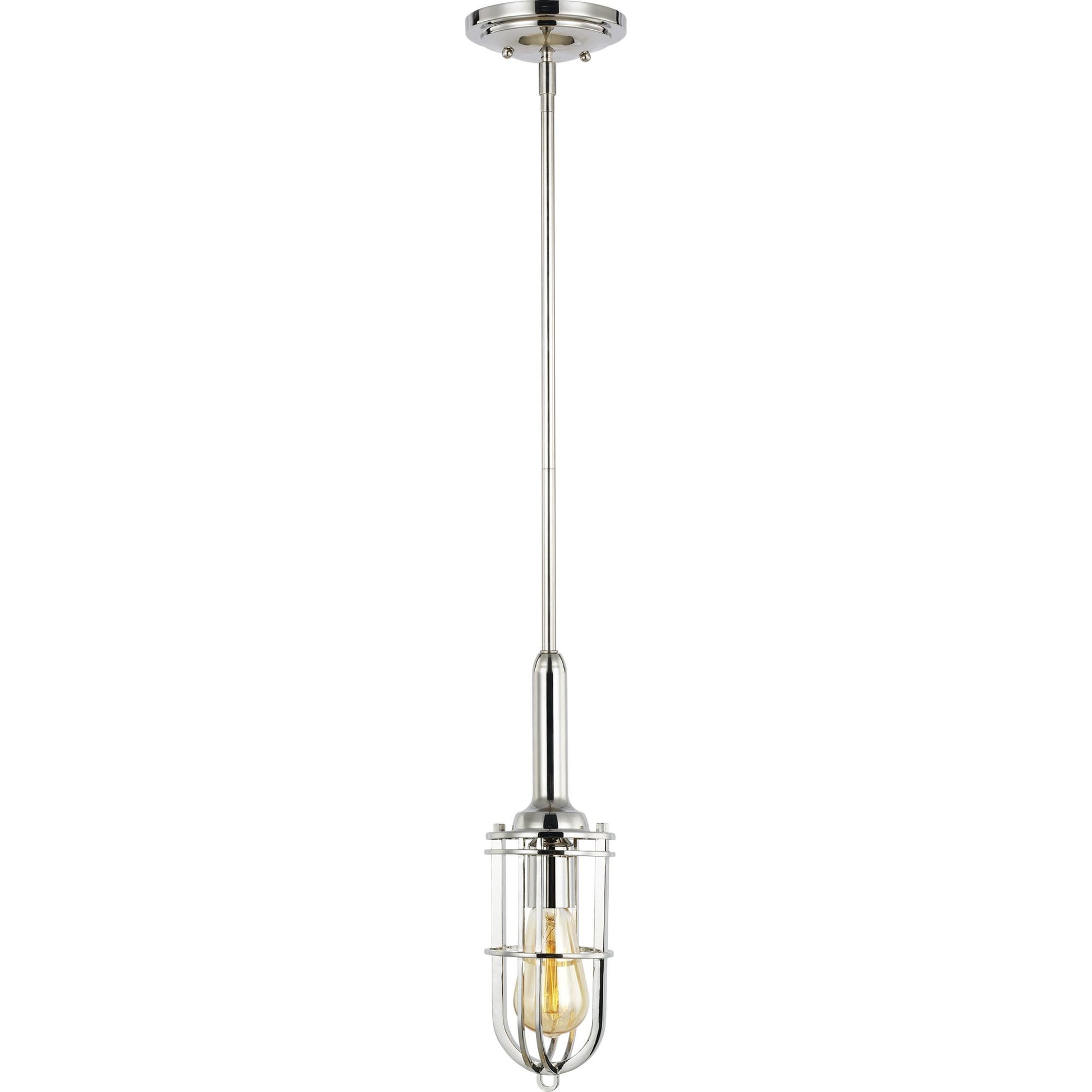 Urban Renewal Closed Cage Pendant by Generation Lighting in polished nickel. Made from steel in a modern style.