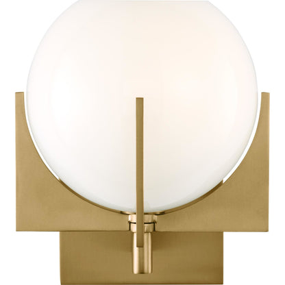 Abbott Wall Sconce by Generation Lighting in burnished brass. Made from steel in a modern style.