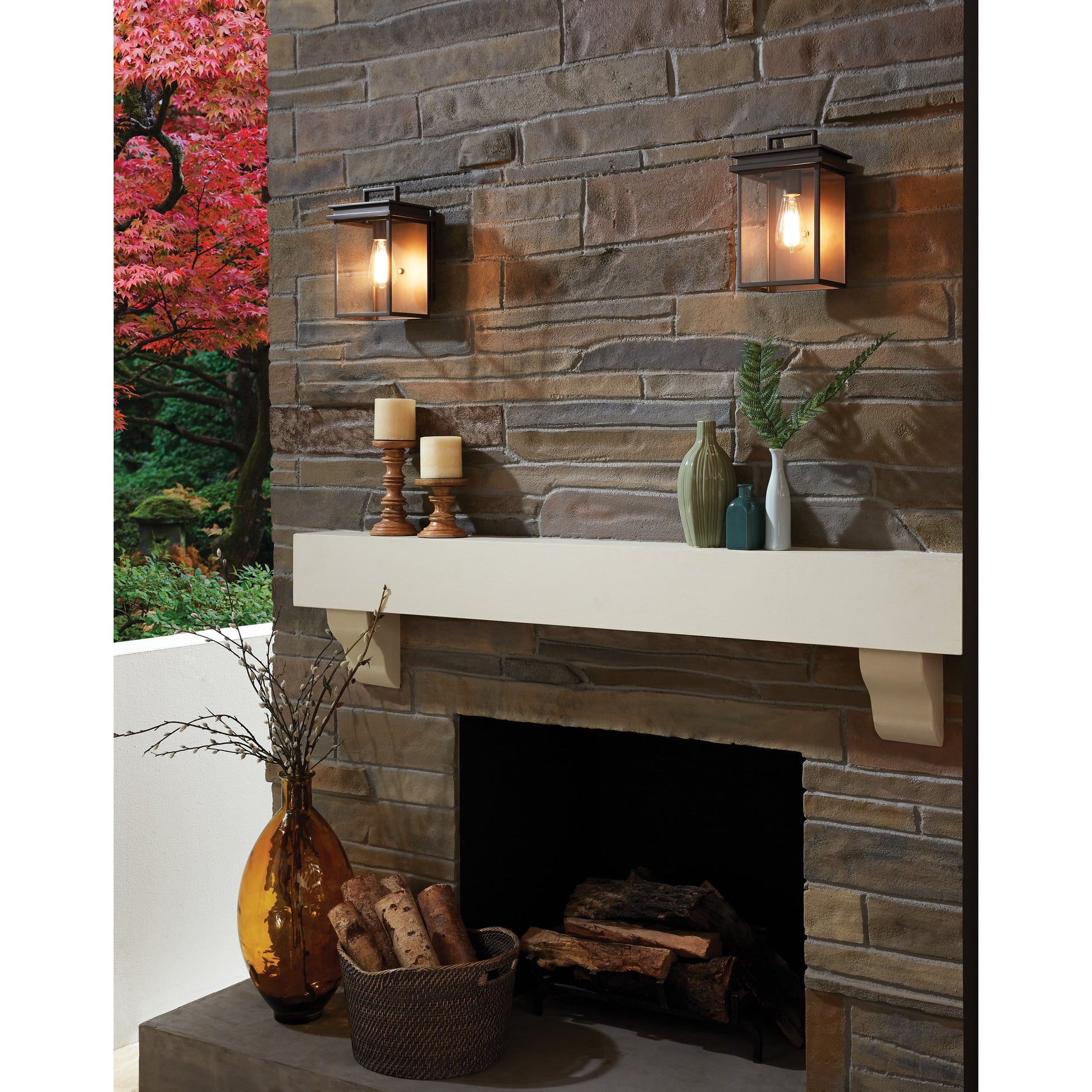 Glenview Outdoor Wall Lantern by Generation Lighting in antique bronze. Made from cast aluminum in a transitional style.
