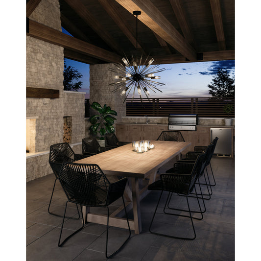 Hilo Chandelier by Generation Lighting in oil rubbed bronze. Made from steel in a modern style.