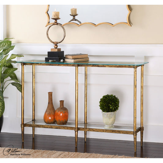 Elenio Glass Console Table by Uttermost. Made from metal, glass in a modern style.
