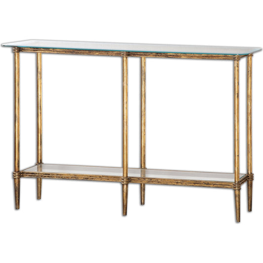 Elenio Glass Console Table by Uttermost. Made from metal, glass in a modern style.