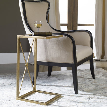 Zafina Side Table by Uttermost in gold. Made from iron, glass in a modern style.