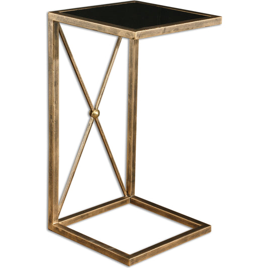 Zafina Side Table by Uttermost in gold. Made from iron, glass in a modern style.