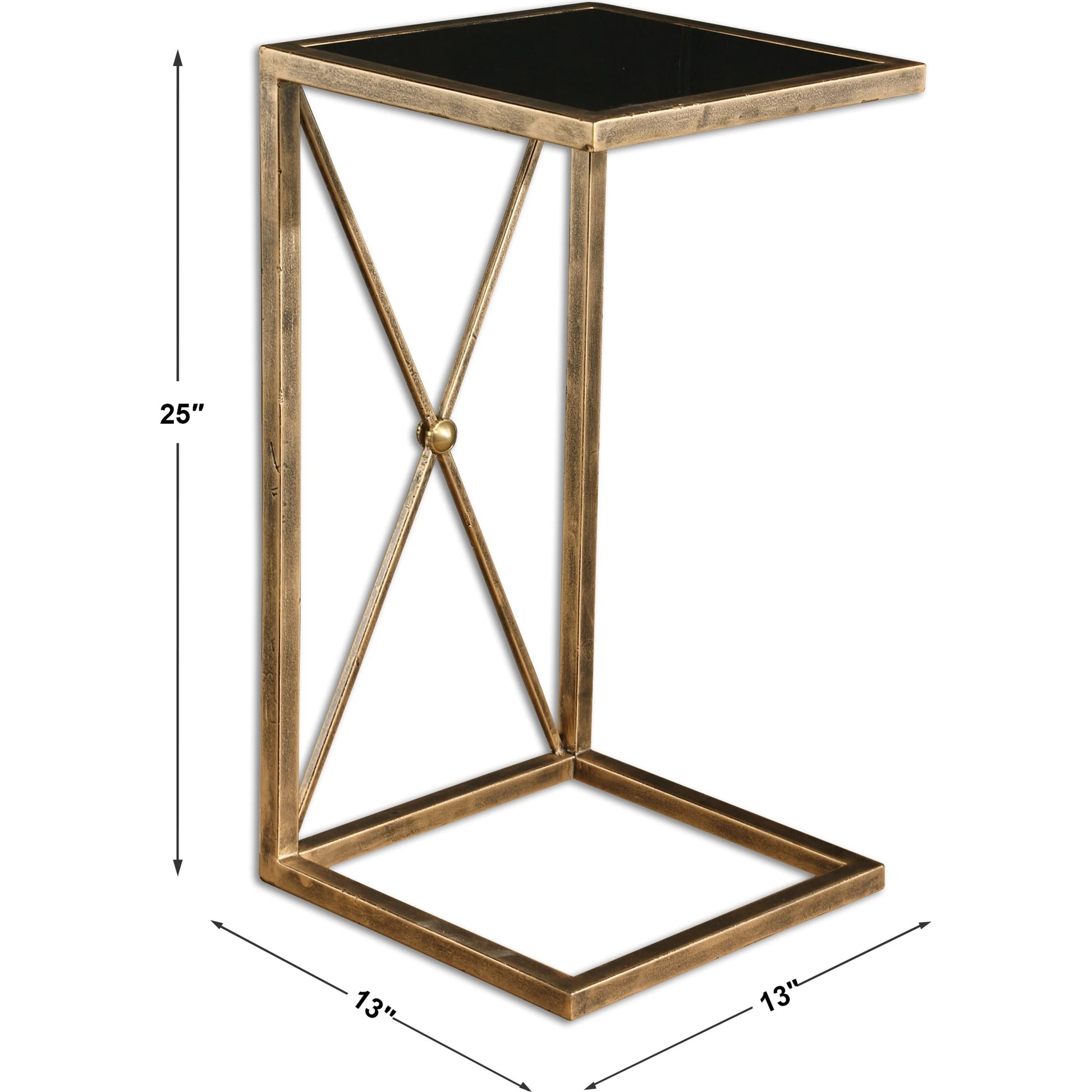 Zafina Side Table by Uttermost in gold. Made from iron, glass in a modern style.