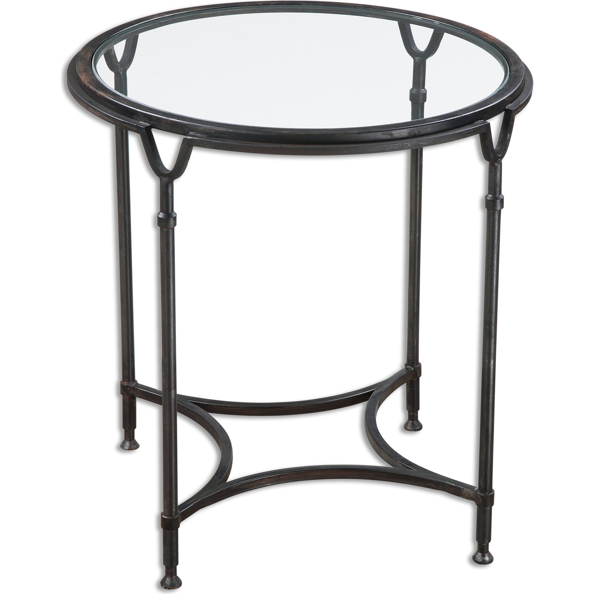 Samson Glass Side Table by Uttermost. Made from metal, glass in a cottage & farmhouse style.