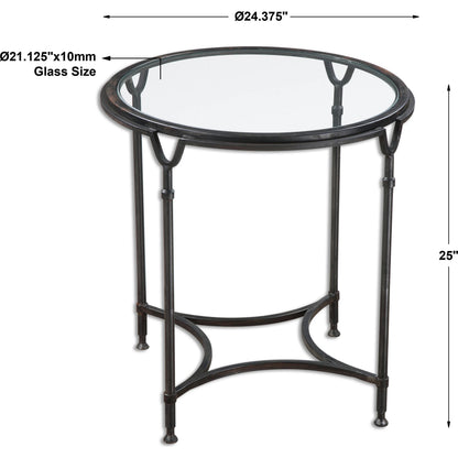 Samson Glass Side Table by Uttermost. Made from metal, glass in a cottage & farmhouse style.