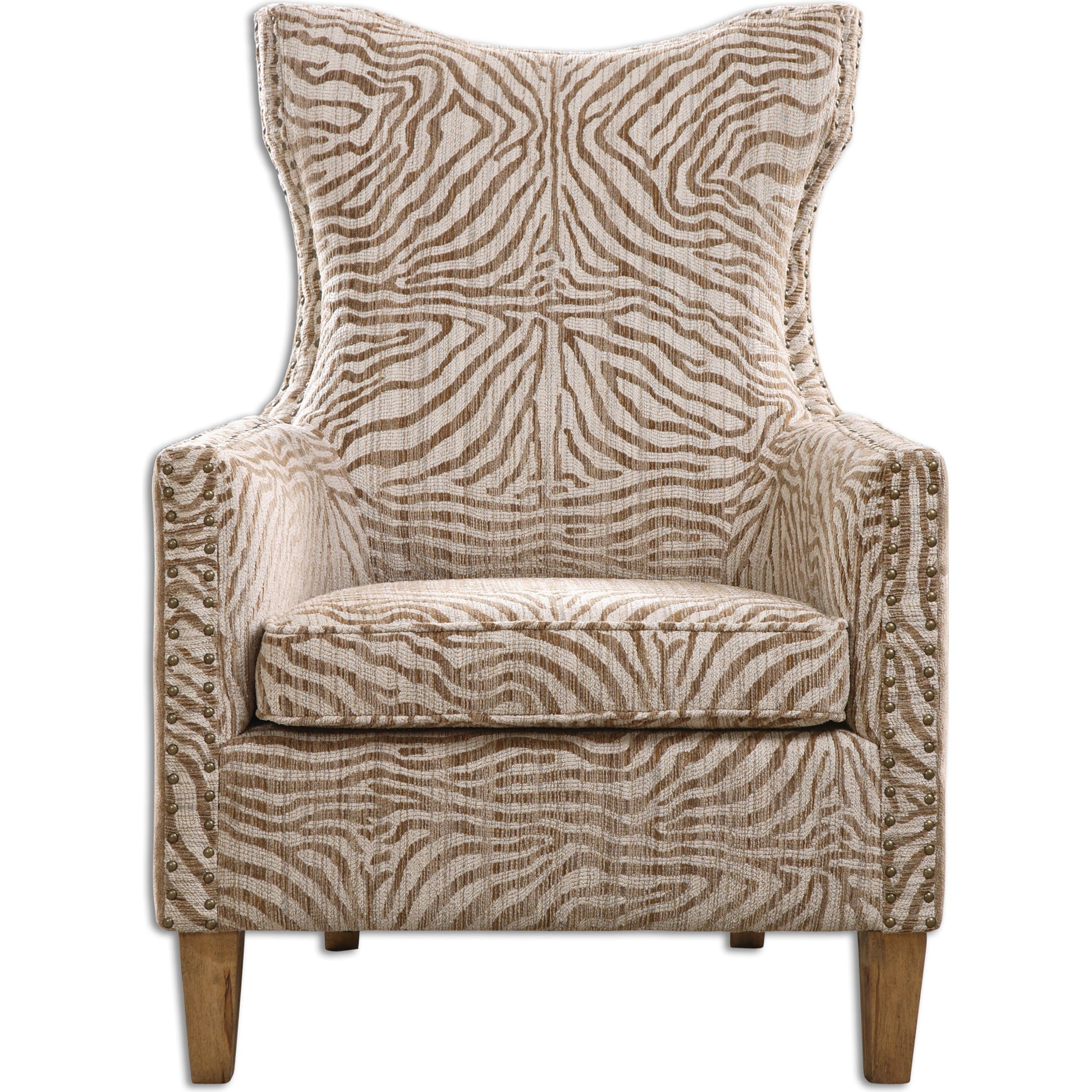 Kiango Animal Pattern Armchair by Uttermost. Made from wood, plywood, fabric, foam, metal in a cottage & farmhouse style.