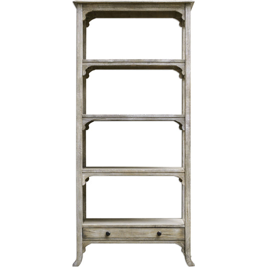 Bridgely Etagere by Uttermost in white. Made from mango wood with mdf carb phase 2 in a cottage & farmhouse style.