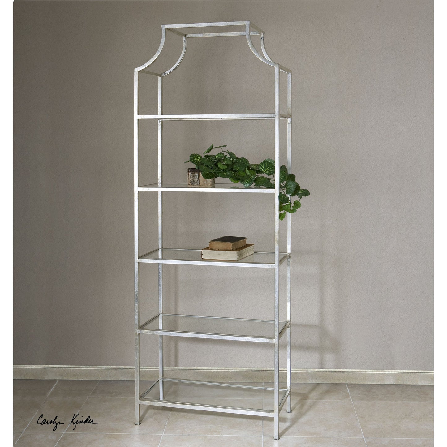 001 S-253040 | Lifestyle | Aurelie Etagere by Uttermost in silver. Made from metal, glass in a modern style.