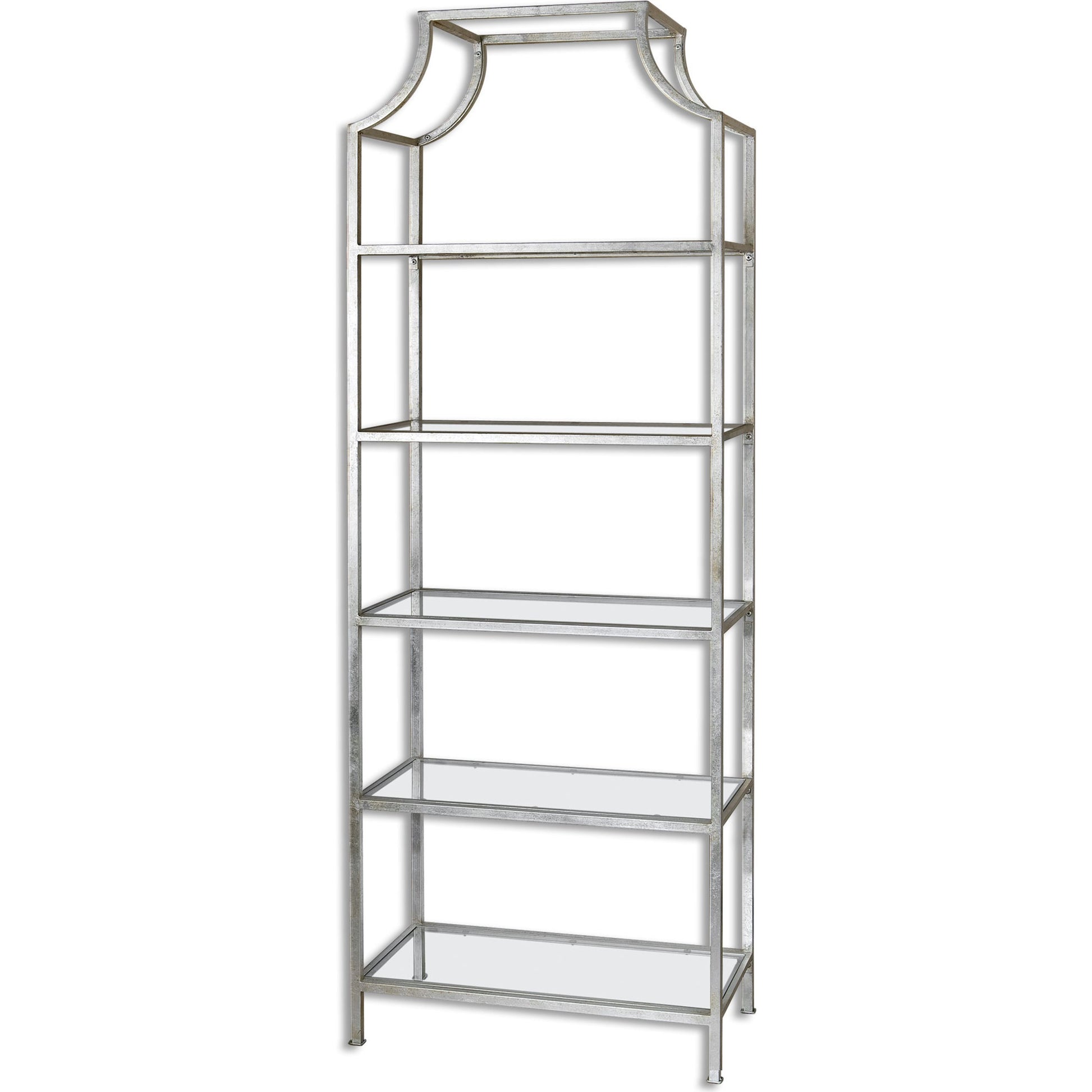 Aurelie Etagere by Uttermost in silver. Made from metal, glass in a modern style.