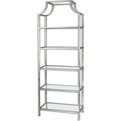 Aurelie Etagere by Uttermost in silver. Made from metal, glass in a modern style.
