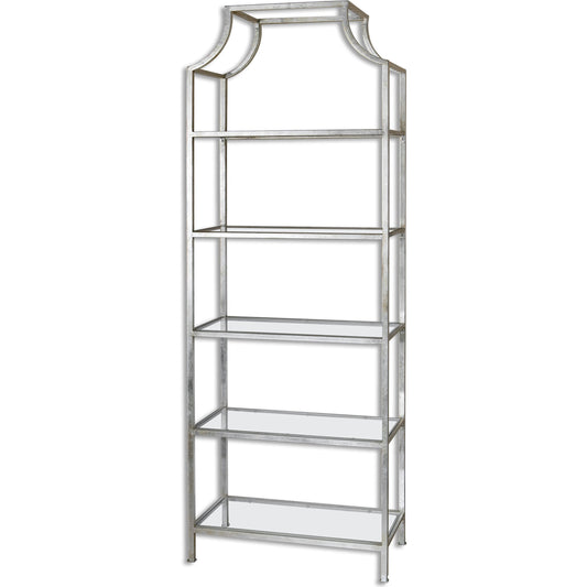 Aurelie Etagere by Uttermost in silver. Made from metal, glass in a modern style.