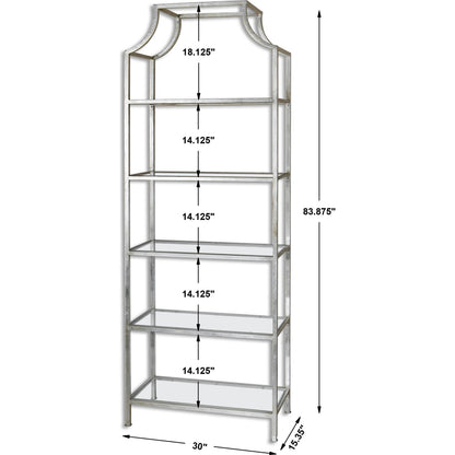 Aurelie Etagere by Uttermost in silver. Made from metal, glass in a modern style.