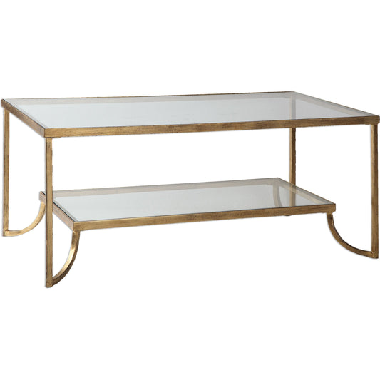 Katina Coffee Table by Uttermost in gold. Made from metal, glass in a modern style.
