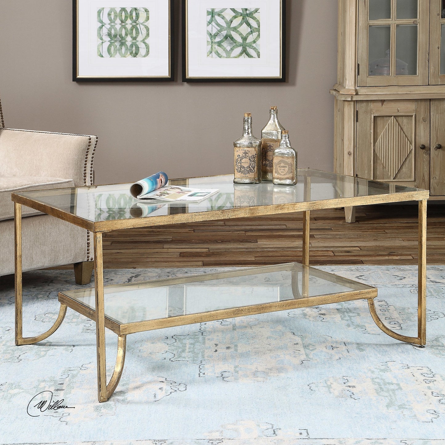 003 S-253050 | Additional Silo | Katina Coffee Table by Uttermost in gold. Made from metal, glass in a modern style.