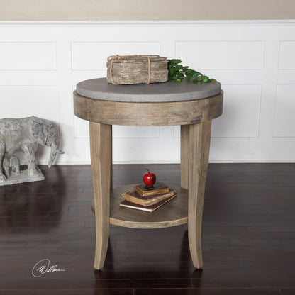 Deka Round Accent Table by Uttermost. Made from wood, concrete in a cottage & farmhouse style.