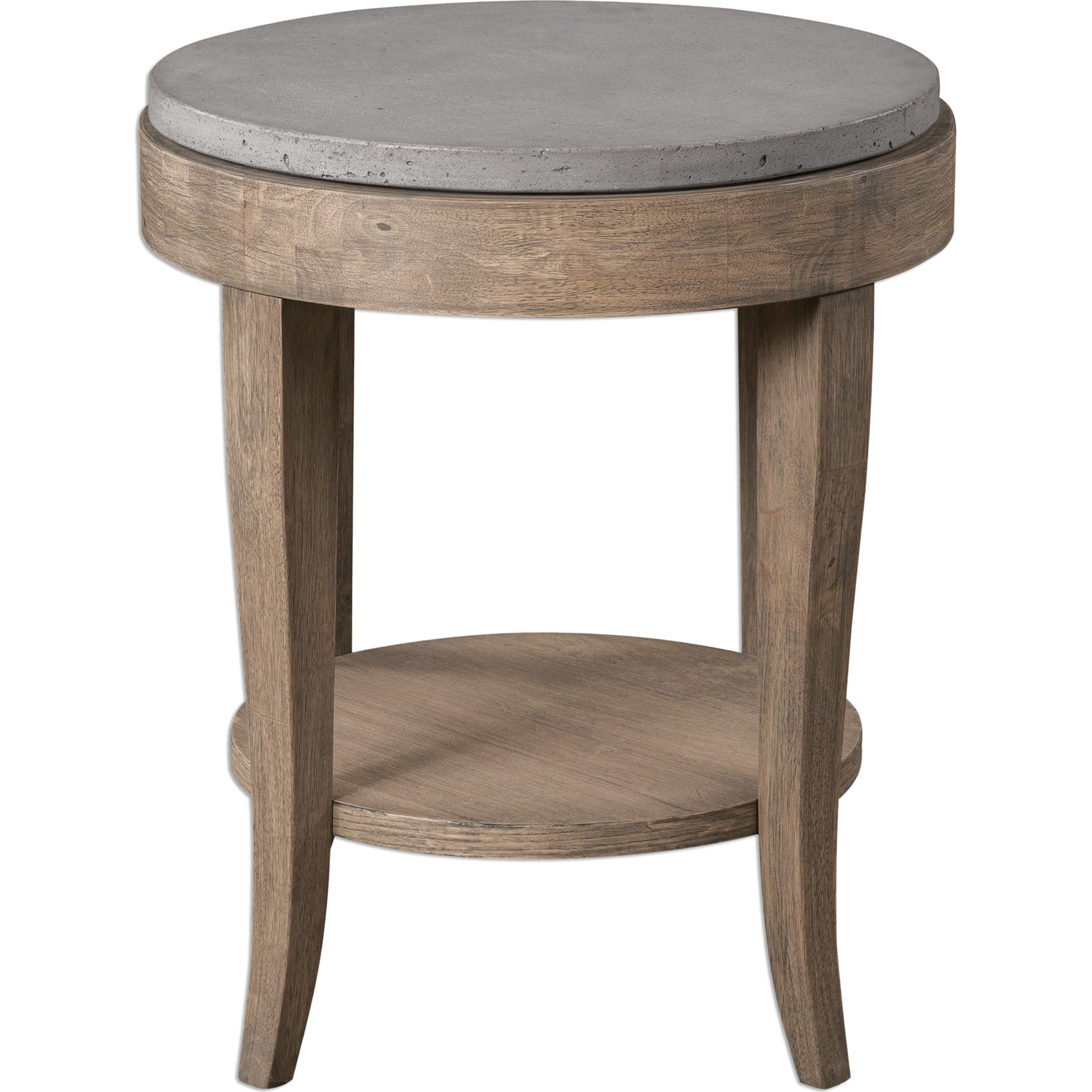 Deka Round Accent Table by Uttermost. Made from wood, concrete in a cottage & farmhouse style.