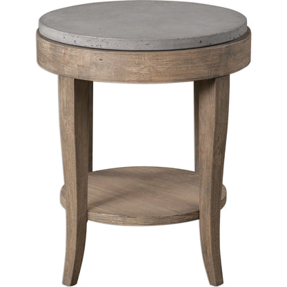 Deka Round Accent Table by Uttermost. Made from wood, concrete in a cottage & farmhouse style.