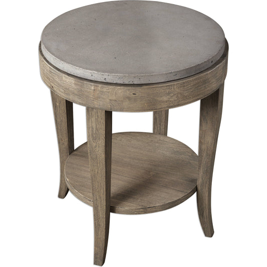 Deka Round Accent Table by Uttermost. Made from wood, concrete in a cottage & farmhouse style.