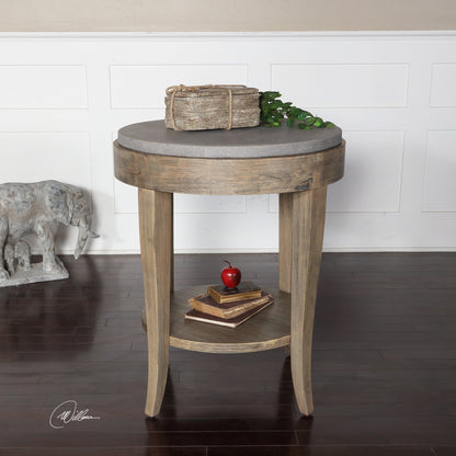 Deka Round Accent Table by Uttermost. Made from wood, concrete in a cottage & farmhouse style.