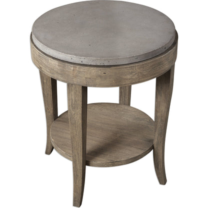 Deka Round Accent Table by Uttermost. Made from wood, concrete in a cottage & farmhouse style.