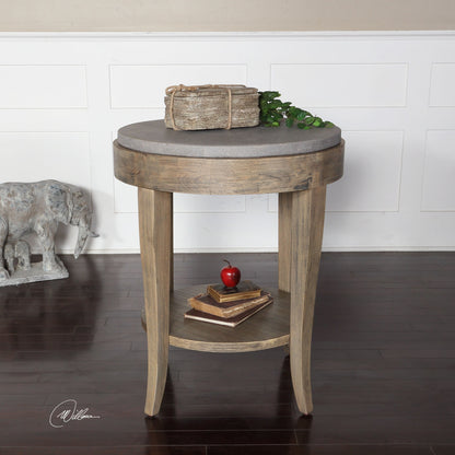 Deka Round Accent Table by Uttermost. Made from wood, concrete in a cottage & farmhouse style.