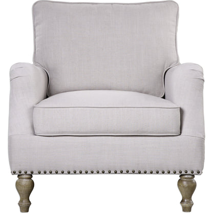 Armstead Armchair by Uttermost in white. Made from rubber wood, fabric, plywood in a cottage & farmhouse style.