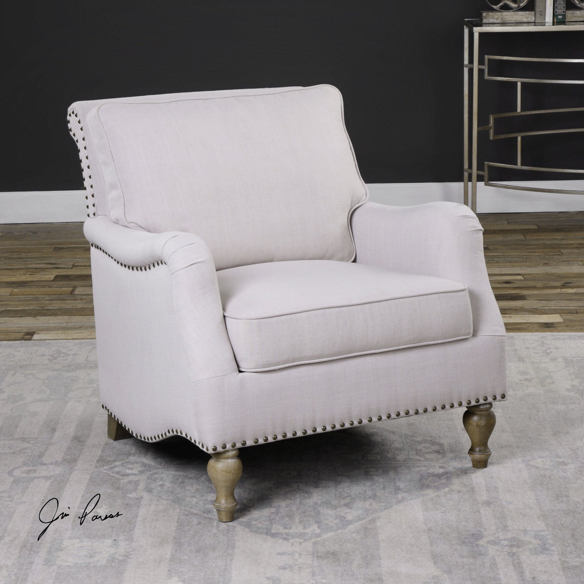 Armstead Armchair by Uttermost in white. Made from rubber wood, fabric, plywood in a cottage & farmhouse style.