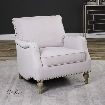 Armstead Armchair by Uttermost in white. Made from rubber wood, fabric, plywood in a cottage & farmhouse style.