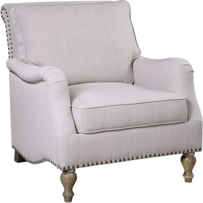Armstead Armchair by Uttermost in white. Made from rubber wood, fabric, plywood in a cottage & farmhouse style.