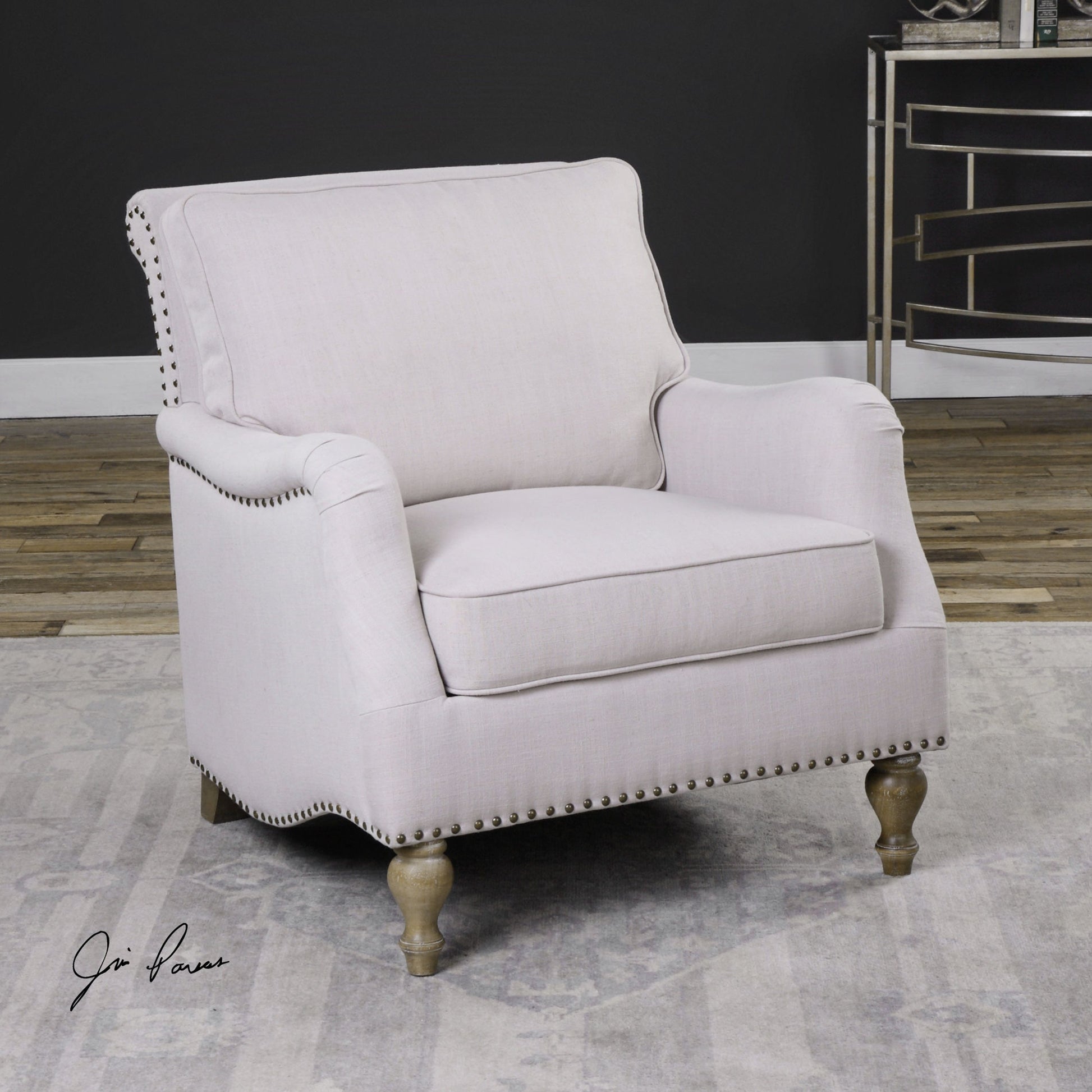 Armstead Armchair by Uttermost in white. Made from rubber wood, fabric, plywood in a cottage & farmhouse style.