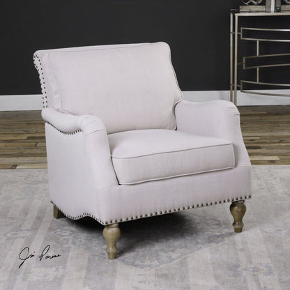 Armstead Armchair by Uttermost in white. Made from rubber wood, fabric, plywood in a cottage & farmhouse style.