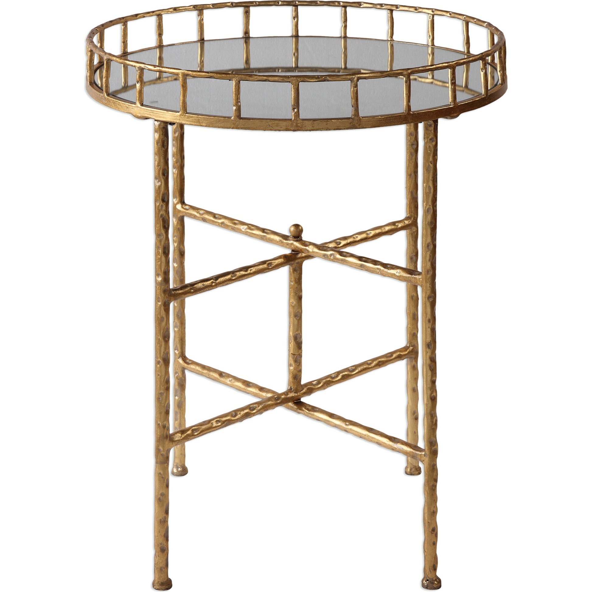Tilly Accent Table by Uttermost in gold. Made from iron, mdf, mirror in a modern style.