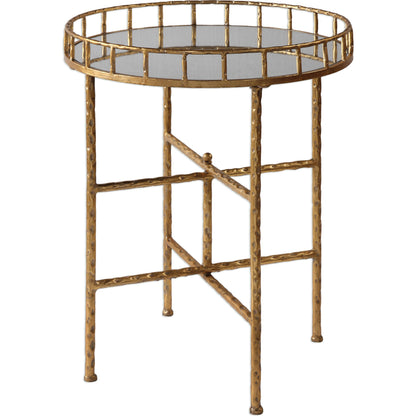 Tilly Accent Table by Uttermost in gold. Made from iron, mdf, mirror in a modern style.