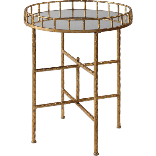 Tilly Accent Table by Uttermost in gold. Made from iron, mdf, mirror in a modern style.