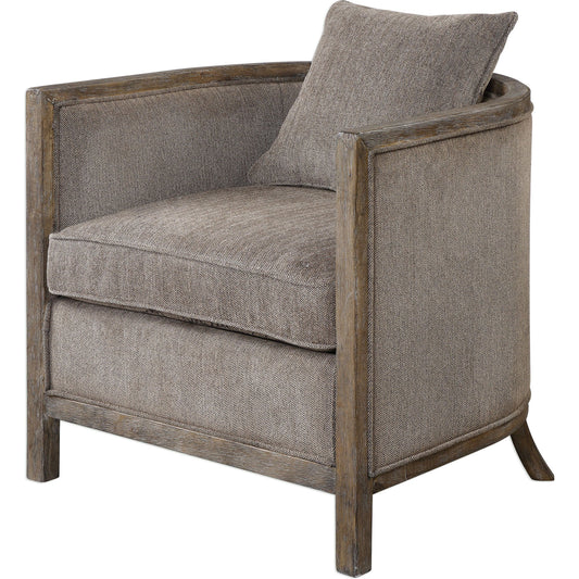Viaggio Accent Chair by Uttermost in gray. Made from solid wood, plywood, fabric, foam in a cottage & farmhouse style.