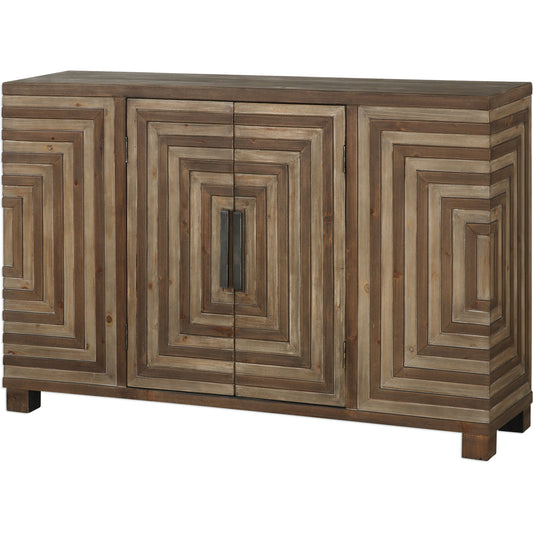 Layton Geometric Console Cabinet by Uttermost. Made from mdf, fir veneer, iron in a cottage & farmhouse style.
